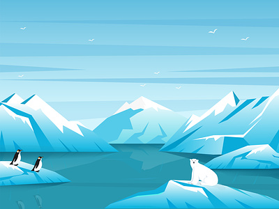 arctic polar bear antarctica banner illustration design glacer hero image home page illustration ice iceberg iceland illustration landscape nature illustration penguins polar bear snow wallpaper winter