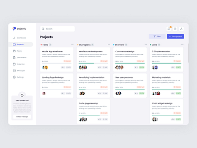 Projectly - Dashboard Kanban View Concept agile clean dashboard design desktop interface jira kanban layout minimal platform project scrum sprint task task view trello ui ux workspace