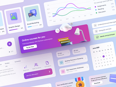 Interface Elements - Education App app course design desktop ui education education platform gradient illustration interface elements learning learning app minimal mobile ui product typography ui ui elements ui kit ux web