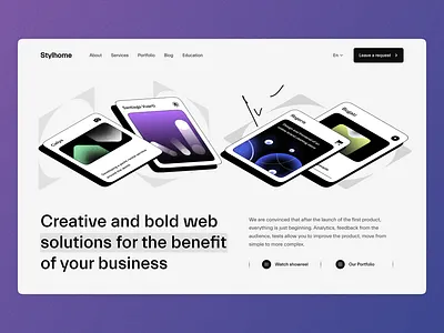 Stylhome landing page concept 3d color dark design flat home illustration landing layo light navigation page studio ui ux
