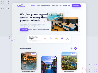 YourWorld - Online Room Booking Landing Page illustration landing page online room booking travelling website ui design website design