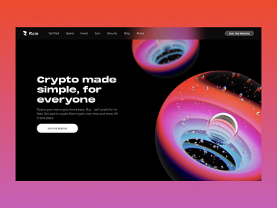 Ryze. Crypto Website 3d 3d illustration branding design illustration landing ui ux website