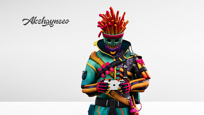 BGMI French Fries Playing BGMI - 3D Work AKSHAYNCEO 3d blender branding design illustration logo ui
