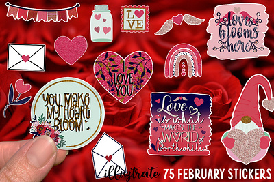 February Stickers love sticker design