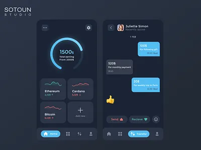 Verny Crypto Wallet app design bitcoin wallet crypto crypto app crypto currnecy crypto wallet dark app dark app ui dark mode dark ui financial app messanger messenger minimal online exchange trend ui ux wallet wallet app