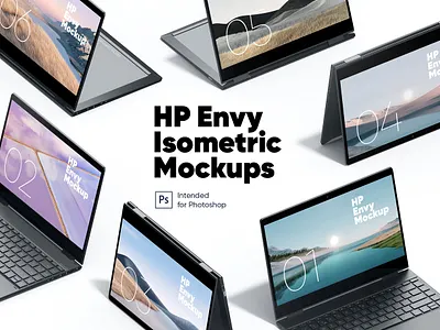 HP Envy Isometric Mockups abstract clean device display laptop mac macbook mockup phone phone mockup presentation realistic simple smartphone theme ui ux web webpage website