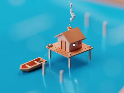 Floating Hut 3d 3d artwork 3d house 3dartist 3ddesigner 3dhut 3dillustration animation branding cute hut design floating hut hut im3dartist wooden hut
