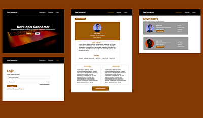 A DevConnector web app design.