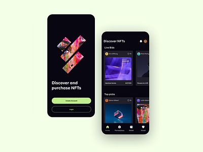 NFT Marketplace app app crypto dark theme home nft nft marketplace] onboarding ui design