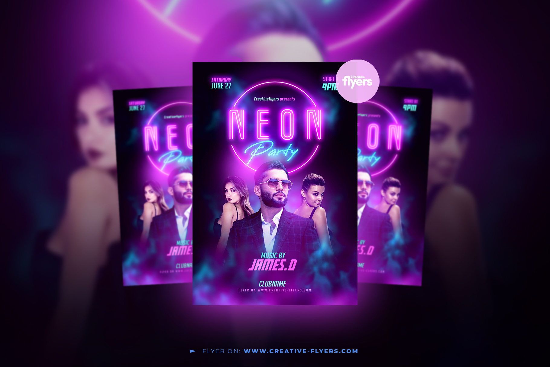 Nightclub Flyer Template (PSD) creative flyer templates graphic design neon effects neon lights neon party nightclub design party flyer photoshop poster psd flyer
