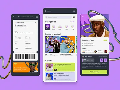 Music Festivals - Mobile App android app branding buy ticket design elinext entertainment event tickets events filters find event ios app mobile app music music festival search event seat selector select seat ticket ui ux