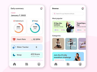 Fitness App app design fitness mobileapp pastel progress ring ui ux