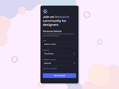 Inclusive Onboarding Form app dark theme design form inclusion inclusive design onboarding ui ux