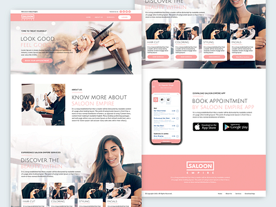 Saloon website home page branding categories design home screen