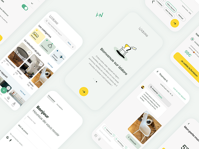 Furniture sales application - Izidore branding clean e commerce fourniture graphic design green interface minimal minimalist mobile mobile app mobile application mobile ui product second hand shop store ui ux yellow