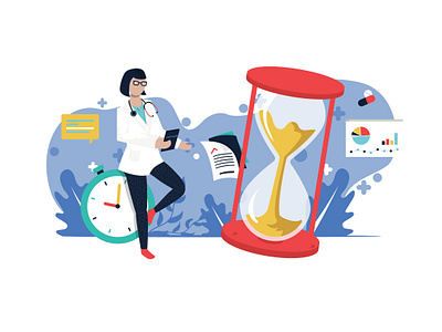 Scriptulate Website Illustration Save time adobe illustrator cc app branding clock design flat flat illustration hourglass hourglass illustration icon illustration logo medical app medical illustration minimal save time illustration time ui vector web