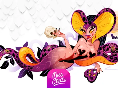 Slitherin Vixen babe bat costume freelance girl halloween illustration pinup pinup style purple serpent sexy snake vixen woman