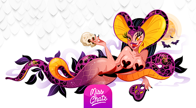 Slitherin Vixen babe bat costume freelance girl halloween illustration pinup pinup style purple serpent sexy snake vixen woman