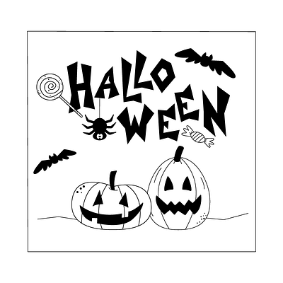 Halloween autumn bat black and white funny graphic design halloween holiday illustration postcard pumpkin spider spooky vector