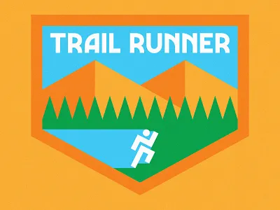 Trail Runner badge badges flat hill icon logo mountain mountains nature outdoors pine run runner running trail trails tree trees typography vector