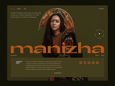 Manizha colllectttivo design ethno folk landing manizha music page singer tajik typography ui web