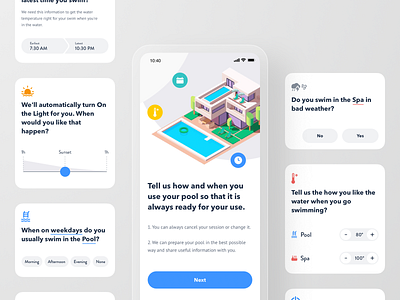 Smart Pool App - First Meet Interview Blocks app automation control home house interview iot mobile onboarding pool product design remote save smart smarthome spa swimming thermostat