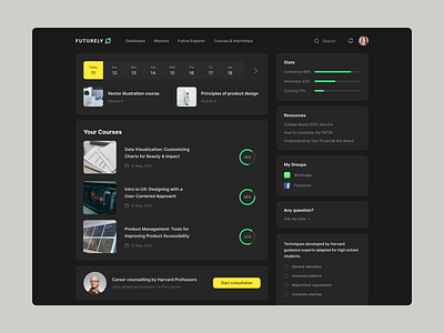 Education: Online course dashboard app class clean course courses dark dashboard dashboard design e learning education education app learn learning online education online study product design schedule ui ux web app
