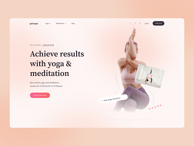 Yoga landing page clean design header health healthy hero screen homepage landing landing page meditation mental health sport ui ui design web design website website design yoga yoga web design yoga website