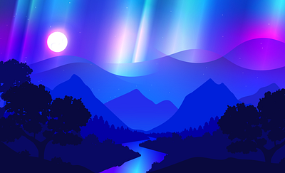 Aurora aurora blue color illustration landscape light nature neon night river