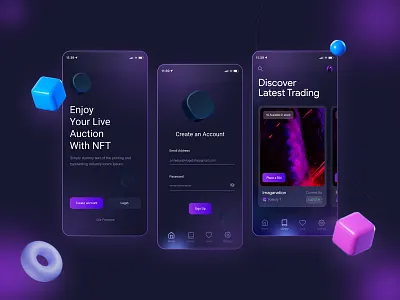 NFT App 3d art bitcoin branding cryptocurrency design minimal nft typography ui ux