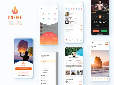 Social & Self Improvement App OnFire. UI Designer app branding design concept logo mobile design onfire social app ui user experience visual design