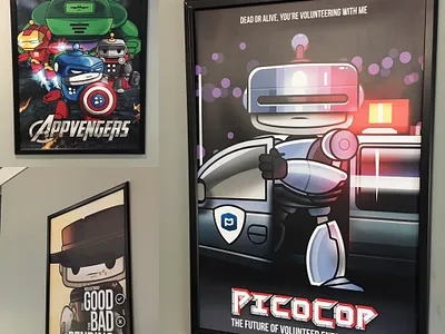 Movie Posters for Planning Center Office branding captain america cowboy design graphic design hulk ill illustration ironman marvel poster robocop robot thor vector