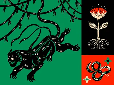 Displacer Beast design digital illustration fantasy floral flower illustration illustrator mythology panther procreate snake truegritsupply