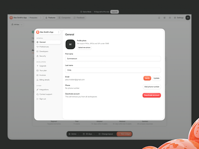 Packet Panel - Settings Panel (General) change profile clean dashboard dashboard design design minimal minimalist preferences profile settings saas design settings settings preferences ui website