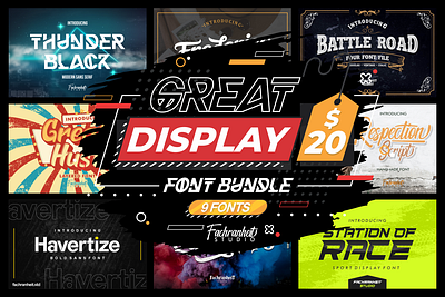 Great Display Font Bundle branding bundle cool design display font font awesome font bundle font design great illustration logo logotype modern typography vector