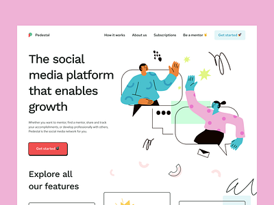 Landing for social media platform branding education platform homepage illustration landing page layout mentalstack mentor mood product design social network teacher tutor uiux website website design