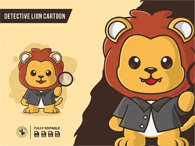 Detective Lion Cartoon Illustrations baby branding character cute design detective dribble ideas illustration instagram king lion logo logoinspirations ui vector zerologicstudio