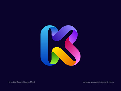 K Initial Brand Logo mark blockchain brand brand logo branding creaitve logo design design gradient icon k k letter logo k logo letter logo logo logo mark minimal modern logo startup vector