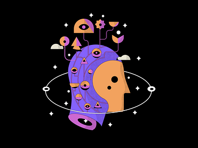 Space art black design face flat fungus graphic design head illustration ilustracion ilustrator lines nature planet space star think vector