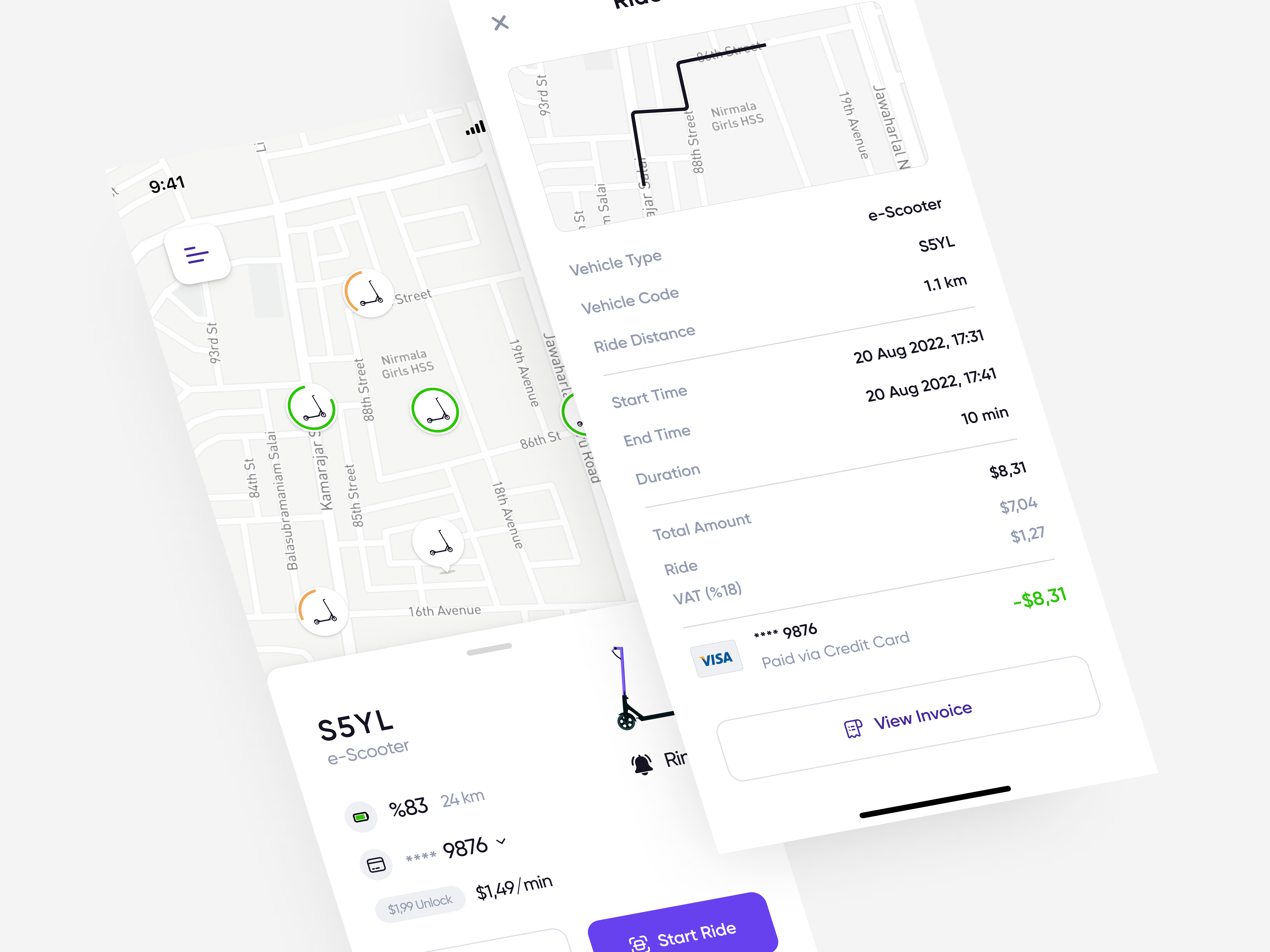 Vehicle Selected & Ride Details : Scooter App app application branding design designsystem desktop graphic design mobile mobileapp scooter ui ux