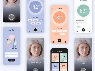 Cardia Ai - Health App Concept ai app flutter health healthtech heart heart rate illustration machine learning medtech mobile app selfie