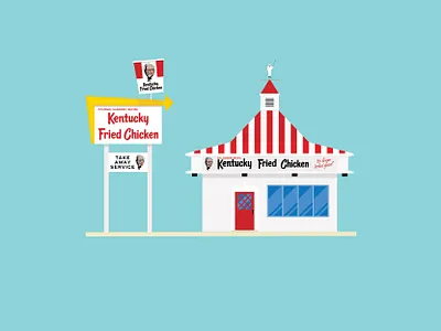 Retro 1970s Kentucky Fried Chicken 1970s america bucket building chicken chris rooney colonel sanders fried illustration kentucky kentucky fried chicken kfc restaurant retro roadside signage vintage