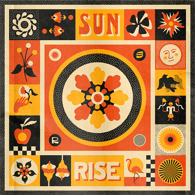 Sunrise apperal branding bright colorful design graphic design illustration illustrator logo music psychedelic retro vintage