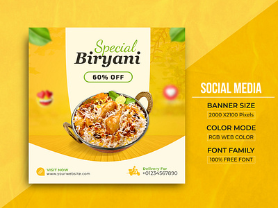 Social Media Special Biryani Banner Template Design animation banner design biryani banner biryani web banner branding burger doodles design facebook ad food banner food post graphic design instagram banner motion graphics product design social poster special biryani banner template design