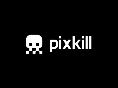 pixkill bones clever digital killer logo minimal modern pixel skull software technology