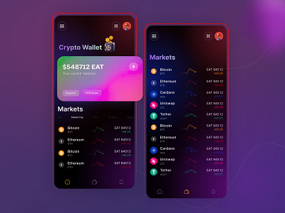 Crypto App | Dark UI | UI/UX Design bitcoins crypto crypto apps crypto wallet crypto wallet app dark dark ui eth landing page mobile app saas saas ui ui website