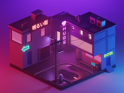 Cyberpunk Alley 3d 3d art blender cyberpunk illustration illustrator lowpoly render synth