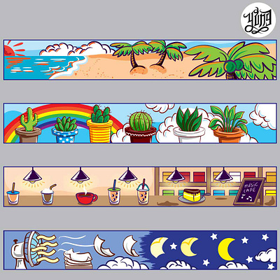 Banner design 2 banner cactus cafe cute design illustration seaside