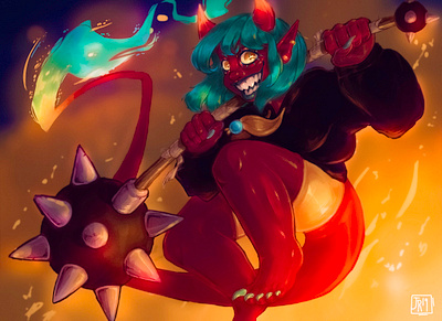 Shinju the Oni girl character art digital illustration digital painting illustration monster design painting