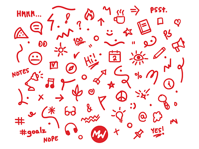 Manager Weeklies Doodles bold brand identity branding doodle drawing icons logo notebook print design red rough edges scout books sketches submark